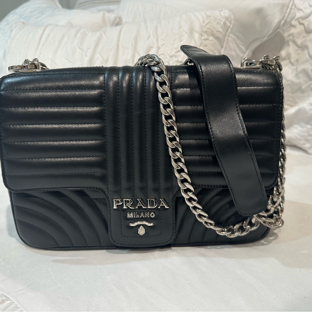 Prada Pattina Black Soft Calf Impun Handbag.